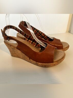Crocs A-Leigh Brown Cork Wedge Slingback Open Toe Sandals W8